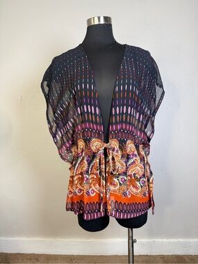 2000s Y2K Ecologie Abstract Paisley Sheer Boho Top